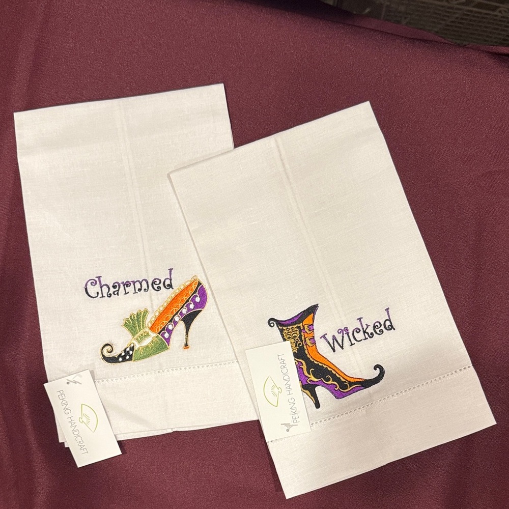 Peking Handicraft Embroidered Towels by Grandin Road -Wicked & Charmed Set of 2